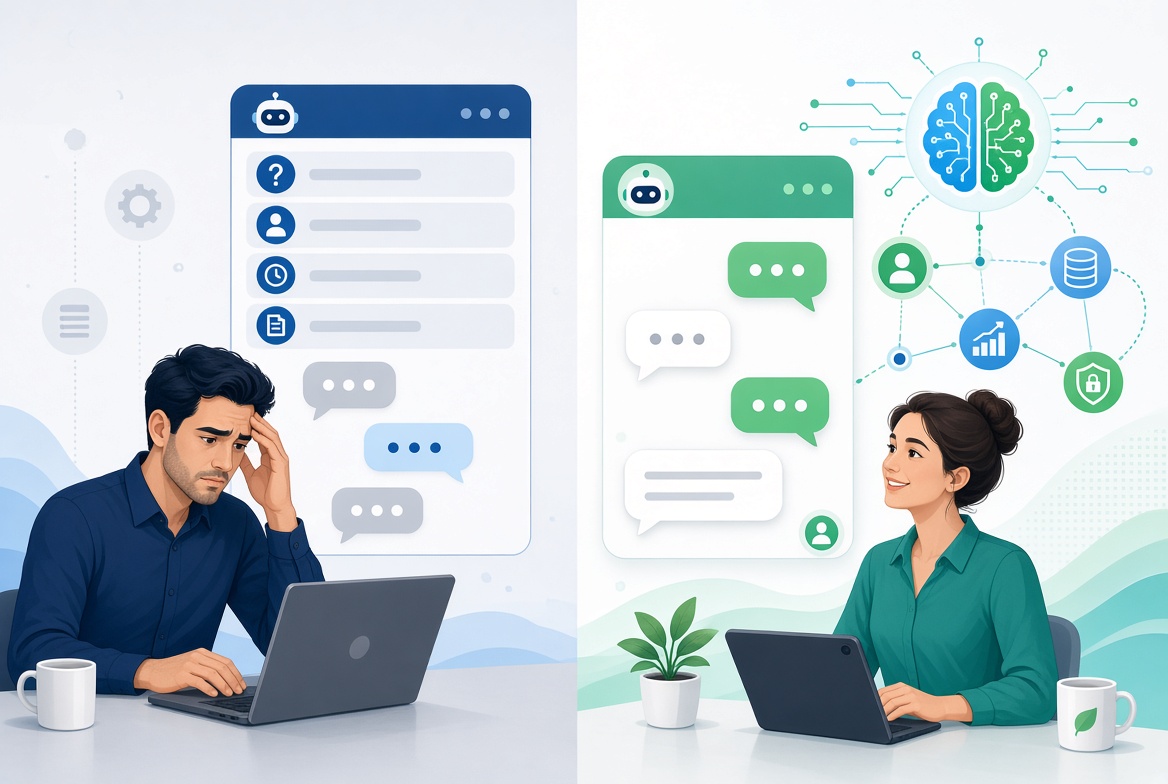 Comparación entre un chatbot simple y un asistente virtual con inteligencia artificial